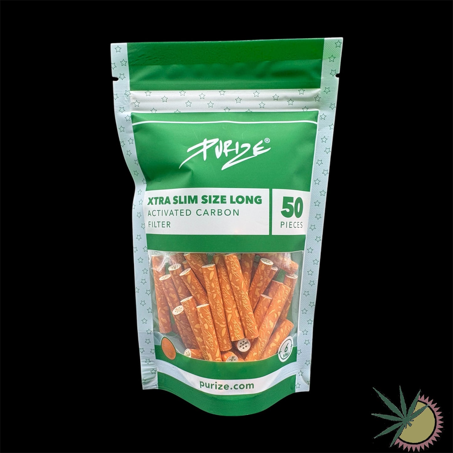 Purize Aktivkohlefilter Ø6mm Xtra Slim Long Size 1 Packung á 50 Stück Weiß