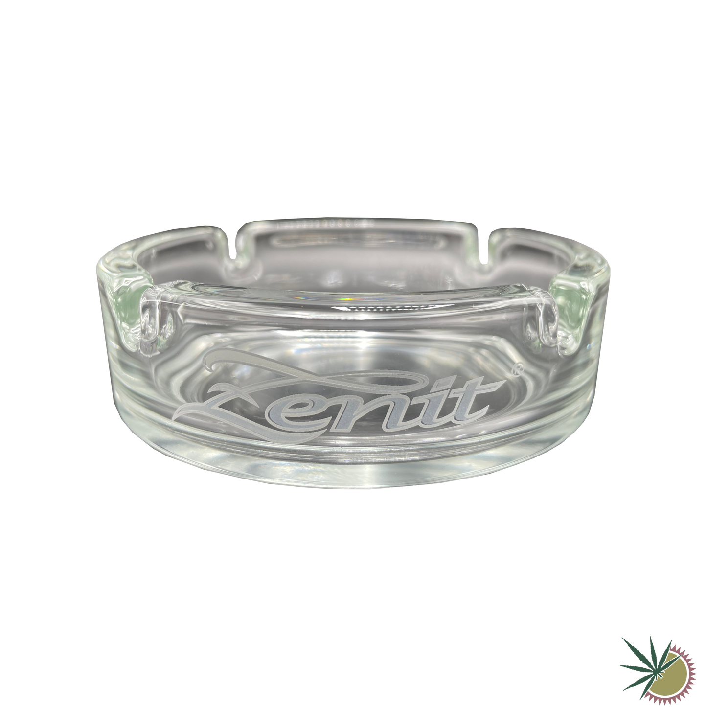 Zenit Aschenbecher Ø10.5cm aus Glas mit sandgestrahltem Zenit Logo