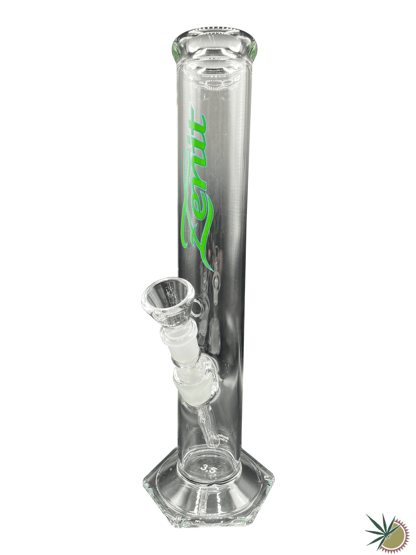 Zenit Bong 18.8er Schliff "500er" Grünes Logo Kickloch 3.5mm 36cm Mega-Cut - THC Headshop