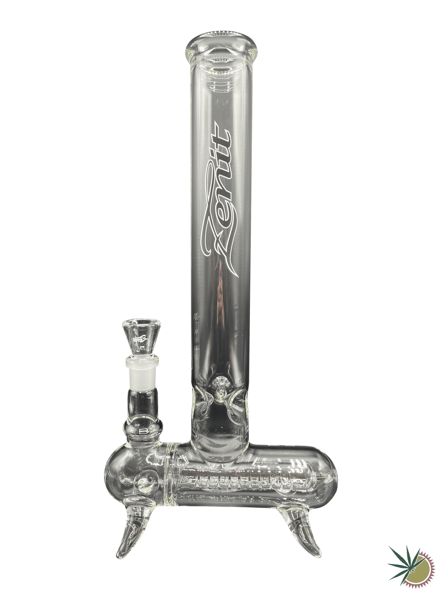 Zenit Bong 18.8er Schliff "Inlinebong/Querrohr" Schwarz-Weißes Logo Eisnasen 3.5mm 40cm - THC Headshop
