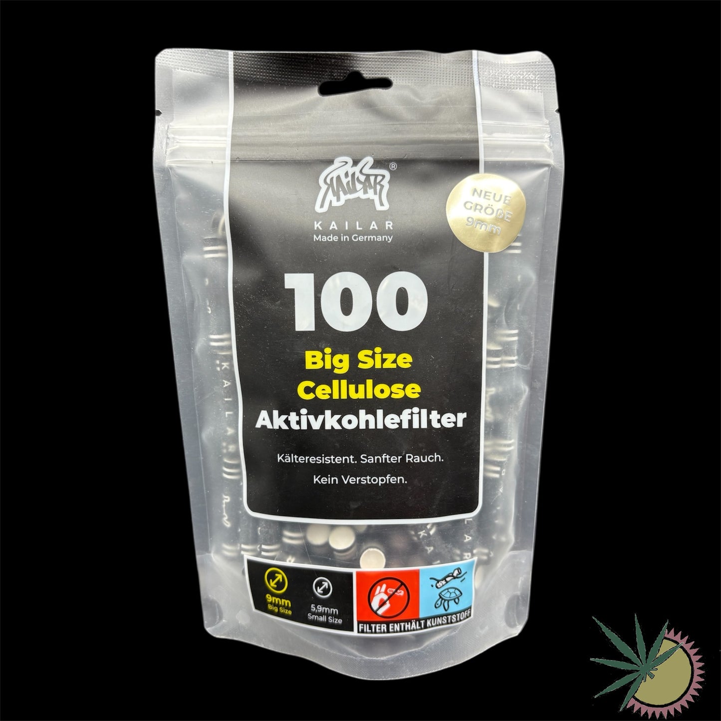Kailar Zellstoff-Aktivkohlefilter Ø9mm 1 Packung á 100 Stück Schwarz