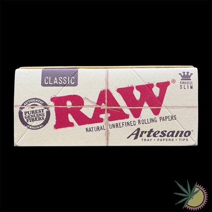 RAW Classic Longpapers ungebleicht King Size Slim Artesano + Filtertips und Mischschale