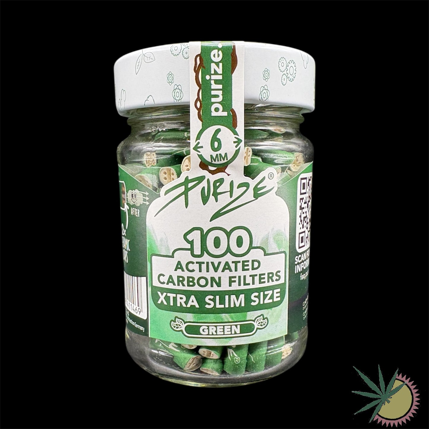 Purize Aktivkohlefilter Ø6mm Xtra Slim 100 Stück im Schraubdeckelglas - verschiedene Farben