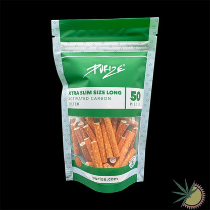 Purize Aktivkohlefilter Ø6mm Xtra Slim Long Size 1 Packung á 50 Stück Weiß