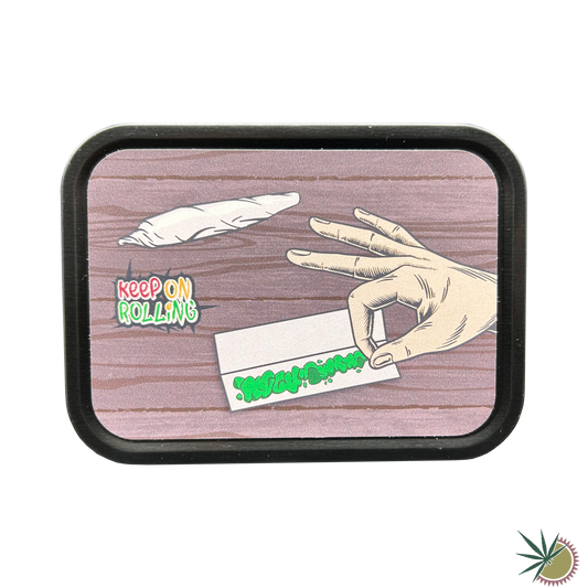 Metalldose "Keep on Rolling" breit rechteckig 11x8x2.5cm