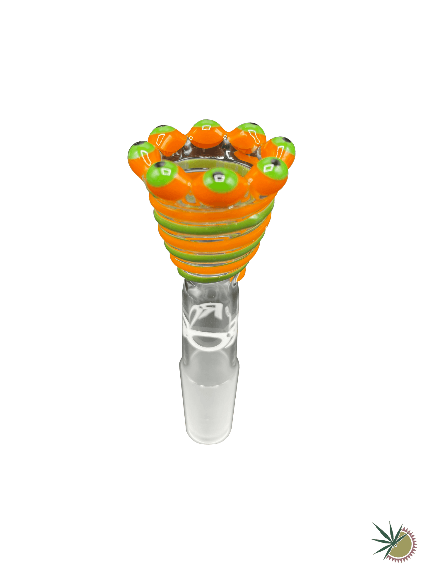 RooR Bongkopf "Orange-grün-schwarze Krone & Grün-orangener Spiralnebel" 14.5er Schliff - THC Headshop