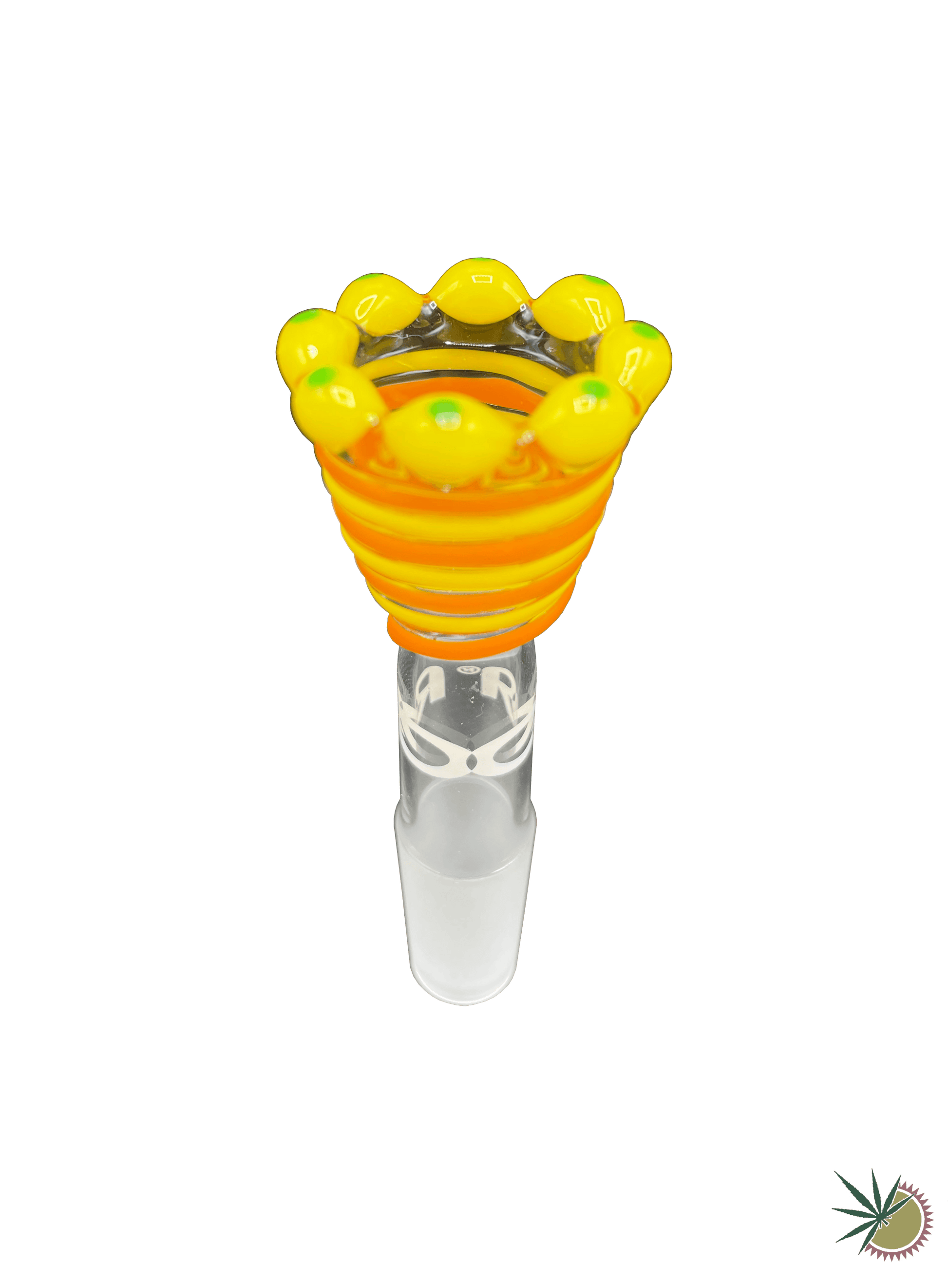 RooR Bongkopf "Gelb-grüne Krone & Gelb-orangener Spiralnebel" 14.5er Schliff - THC Headshop