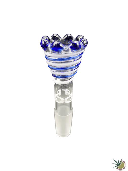 RooR Bongkopf "Blau-weiße Krone & Blau-weißer Spiralnebel" 14.5er Schliff - THC Headshop